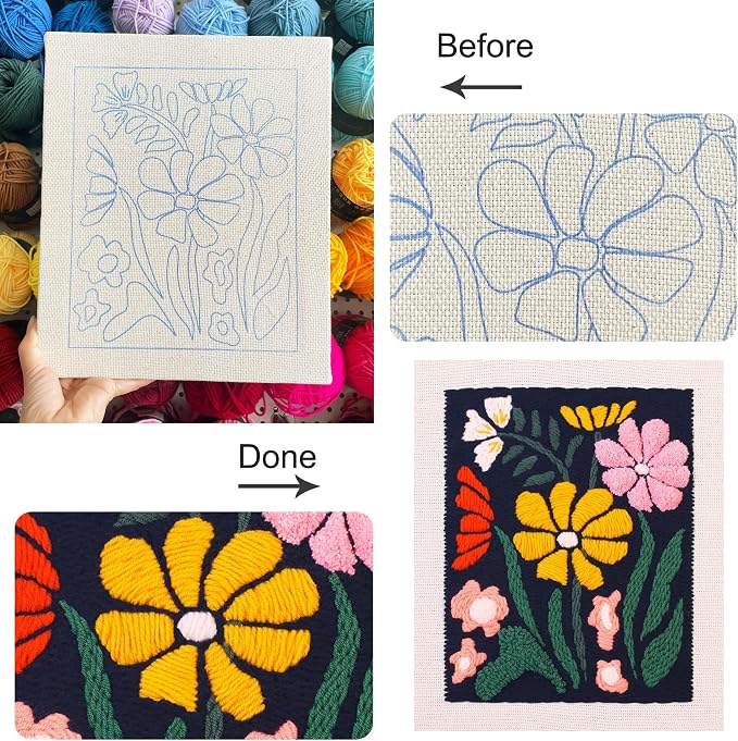 Silentsea Punch Needle Kit for Beginner Adults – Flower Embroidery Frame Kit - Image 3