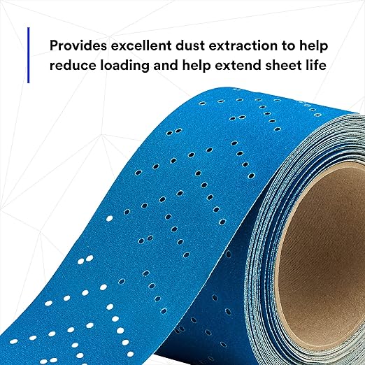 3M Hookit Blue Abrasive Sheet Roll, 36195, Multi-Hole, 2.75 in x 13 yd, 320+ Grade, Automotive Sanding Roll Sandpaper for Coating Removal, Body Repair, Auto Sanding