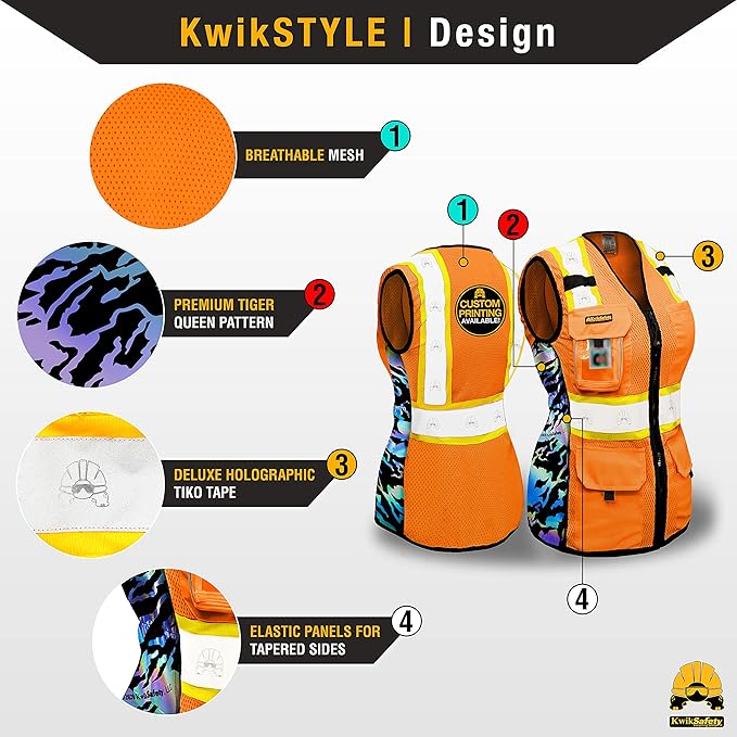 KwikSafety - Charlotte, NC - FIRST LADY Safety Vest for Women, High Visibility Reflective Strips, Meets ANSI & OSHA