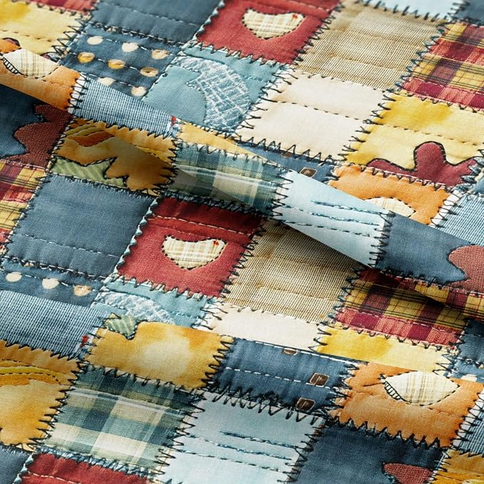 Patchwork Cotton Fabric Panel 61 x 36.6 Inches, Rustic Quilt Style Squares - Image 5