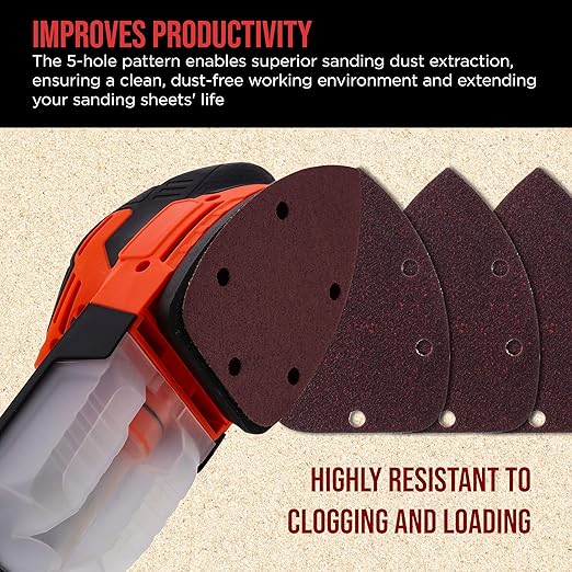 Premium 5-Hole Pattern Mouse Detail Sander Sandpaper Sheets, 160 Disc Variety Pack, Grits 40, 60, 80, 100, 120, 150, 180, 220, 320, 400, 600, 800 - Hook & Loop - Woodworking Furniture