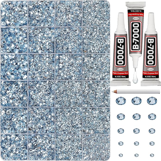 33000Pcs Baby Blue Rhinestones for Bedazzling, Mixed Sizes 2, 6mm Flatback Gems by Worthofbest