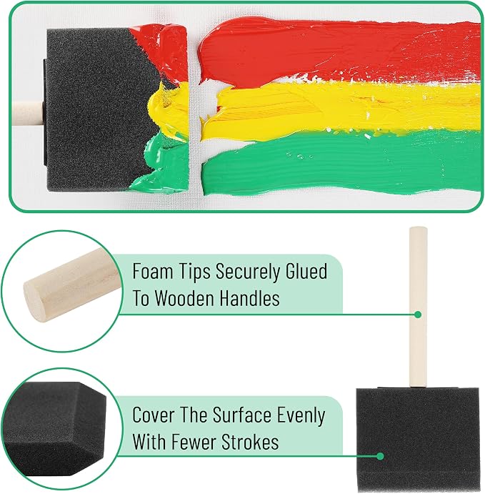 Bates- Foam Paint Brushes, 4 Inch, 8 Pack, Wooden Handle | Sponge Brushes - Image 5