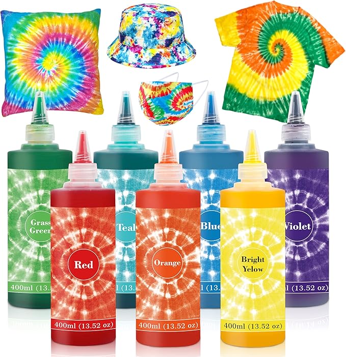 7 Colors Tie Dye Kit, 13.52oz Jumbo-Size Fabric Dye by Vanstek