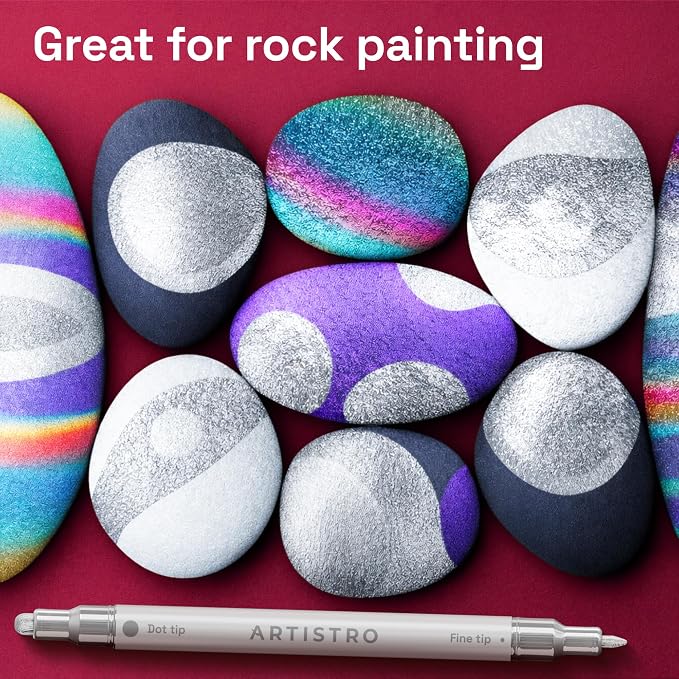 ARTISTRO 5 Silver Dual-Tip Acrylic Paint Markers – Paint Pens Set - Image 7