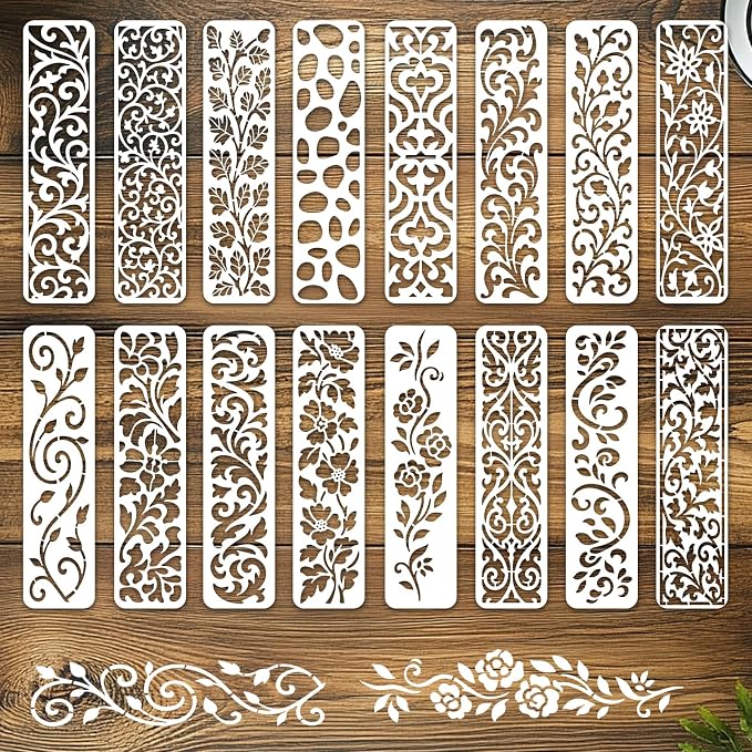 INFUNLY 16Pcs Botanical Lace Wall Stencil by INFUNLY