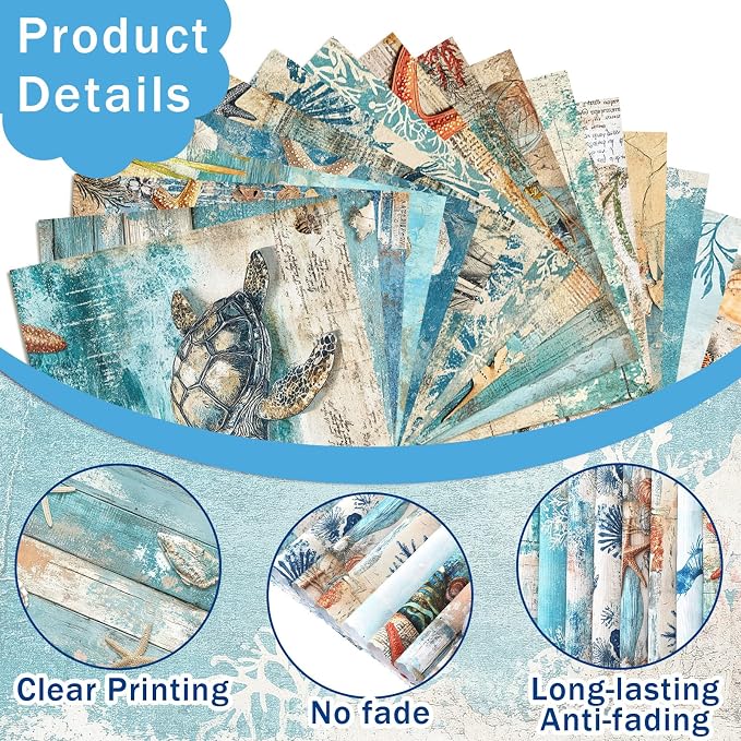 HunnmingRe 20 Pcs 10''x10'' Blue Coastal Beach Quilting Fabric Square Nautical - Image 4