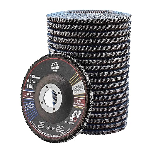Merryland Flap Disc 4 1/2 inch Metal for Angle Grinder, 4.5inch 60 Grit T29 Flap Wheel 20 Pack, Blue Zirconium Corundum INOX Stainless Steel Iron Universal, Craft-Line FC1107314-20