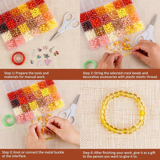 XSEINO About 1200PCS 6mm Glass Beads Bracelet Making Kit, 24 Assorted Warm - Image 4