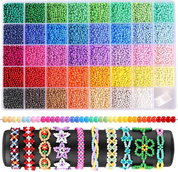 Funtopia 3mm Seed Beads Uniform, 39 Colors 8200pcs Small Beads by Funtopia