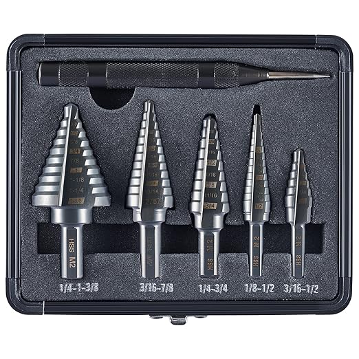 5-Piece M2 HSS Step Drill Bits Set, 1/8"-1-3/8" High-Speed Steel Unibit Kit with Storage Case, 50 Sizes Multi-Hole Precision Bits for Sheet Metal, Steel, Aluminum, Professional & Home Tool Set