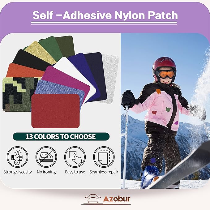 Azobur 6-Pack Nylon Repair Patch Self Adhesive Vinyl Outdoor Camping Gear Repair Kit,Waterproof Fabric Repair Patches for Down Jacket, Tent, Sleeping Bag （Black）