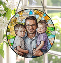 LOVELYPOD Personalized Dad Stained Glass Sun Catcher, Photo Family Portrait by LOVELYPOD