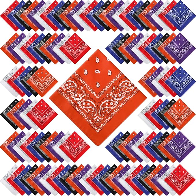 100 Pack Bandanas Unisex Paisley Bandanas Bulk Multi Purpose Cowboy Head Wrap by Handepo