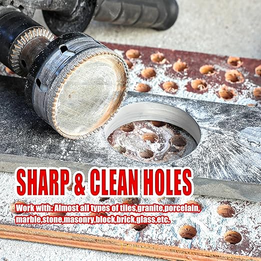 2Pcs 7/8 Inch Diamond Hole Saw with Pilot Drill Bit, 7/8" Serrated Brazing Tile Hole Saw Diamond Core Drill Bits with Guiding Bit for Ceramic Porcelain Tile Glass Stone Granite Marble