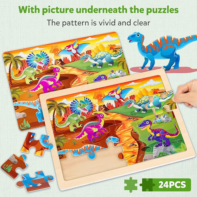 SYNARRY Large Wooden Dinosaur Puzzles - Image 3