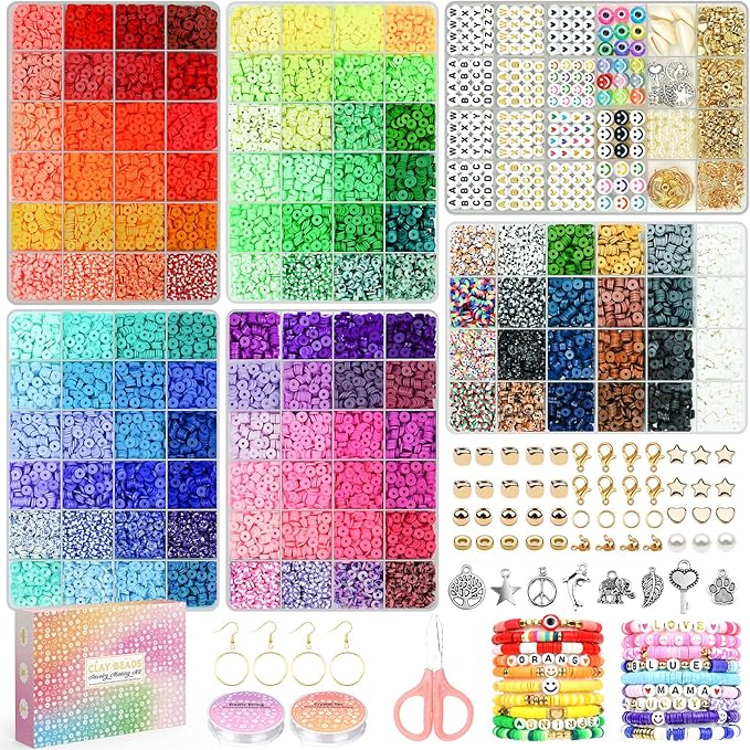 20, 120 Colors 6 Boxes Polymer Beads Spacer Heishi Beads & Jewelry Kit by Sistenia