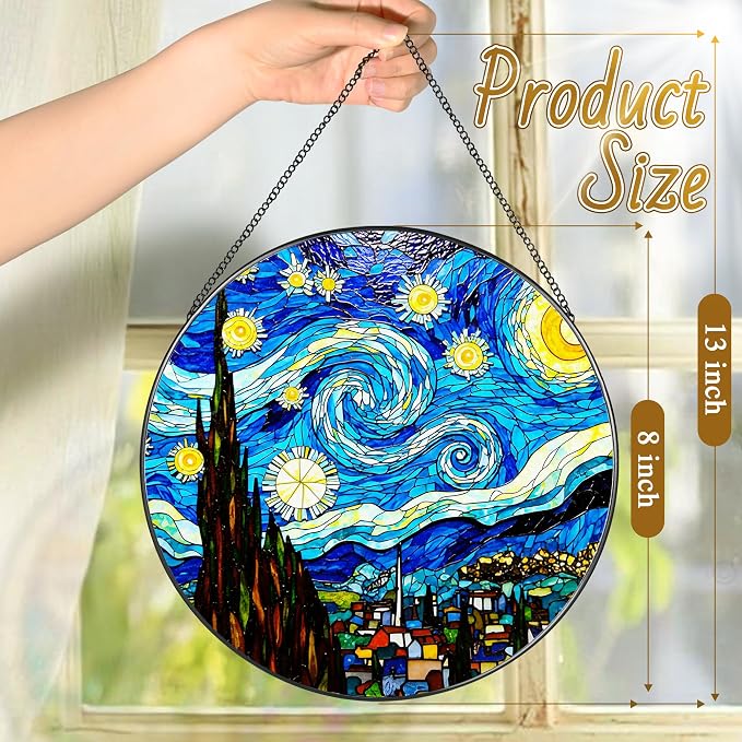 8'' Van Gogh Starry Night Sun Catcher Ornament, Stained Glass Window Hanging - Image 4