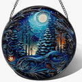 8-Inch Starry Night Forest Suncatcher Ornament, Stained Glass Window Hanging & by Unknown