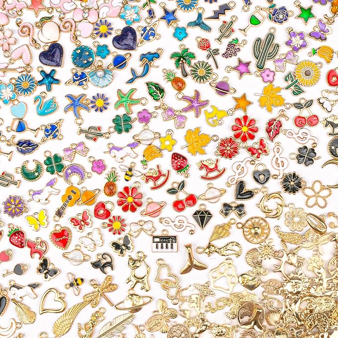 Sistenia 360Pcs Charms for Jewelry Making, Mixed Color Gold Metal Enamel Charms by Sistenia