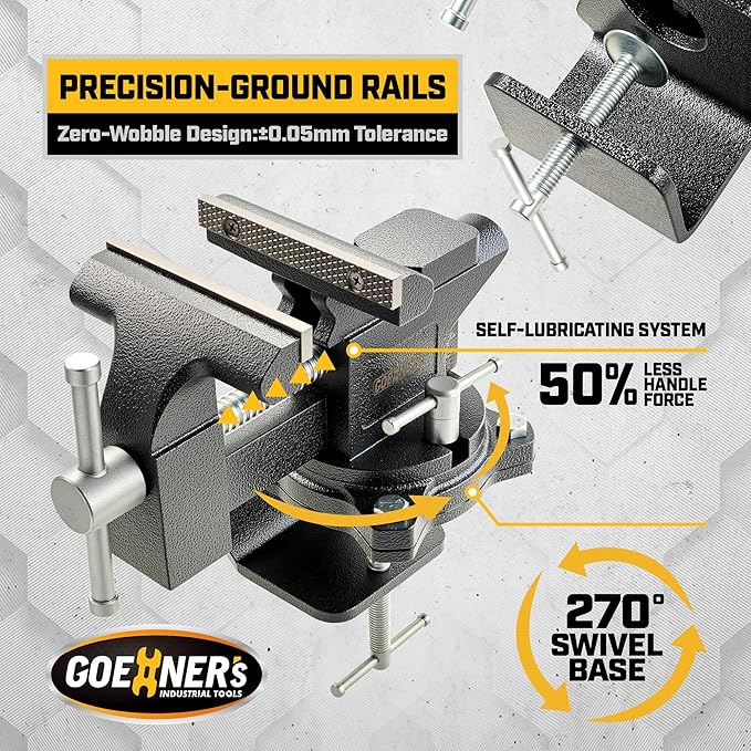 Updated 2-In-1 Bench Vise or Table Vise 4.5 Inch, Clamp Vice for Workbench Constructed with Cast Steel, Heavy Duty Workbench Vise Swivel for Woodworking