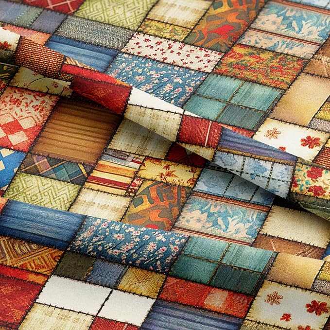 Patchwork Cotton Fabric Panel 61 x 36.6 Inches, Vintage Rustic Quilt Squares - Image 5