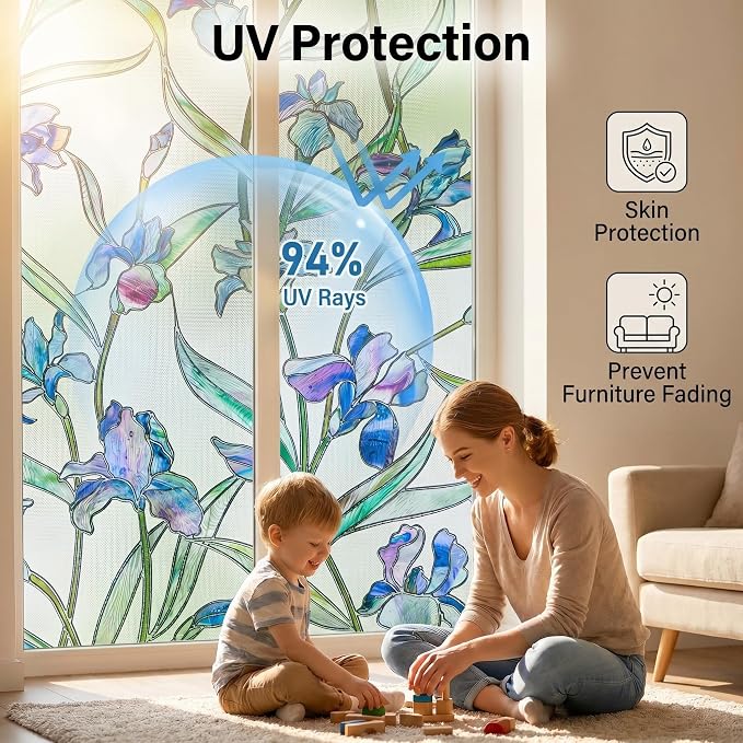 Stained Glass Window Privacy Film, 3D Decorative Window Cling, UV & Heat - Image 3