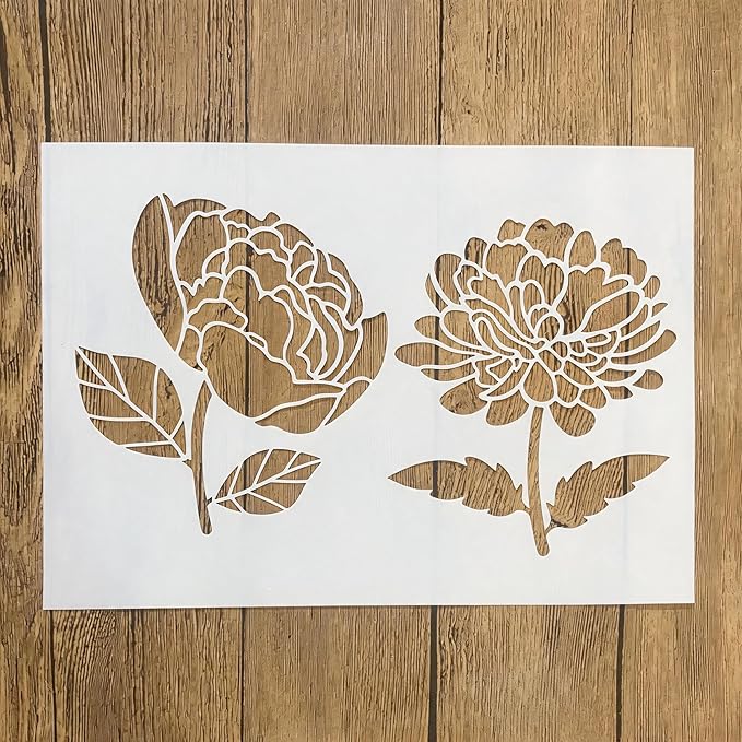 TIAMECH A4 Reusable Peony Flower Stencil by TIAMECH
