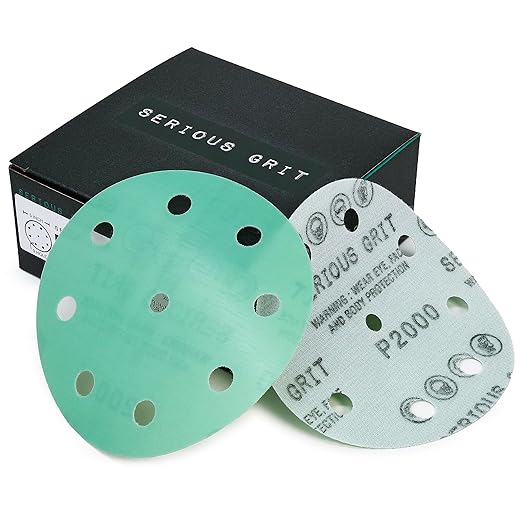 5-Inch 9-Hole 2000 Grit Sanding Discs - Heavy-Duty Hook & Loop Film Discs - Sandpaper for Random Orbital Sanders - 50 Pack Box