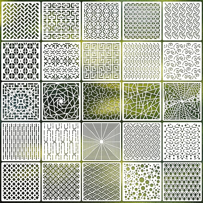 Geometric Texture Stencils for Crafts Reusable 25Pcs Stencils | DIY Art by Unknown