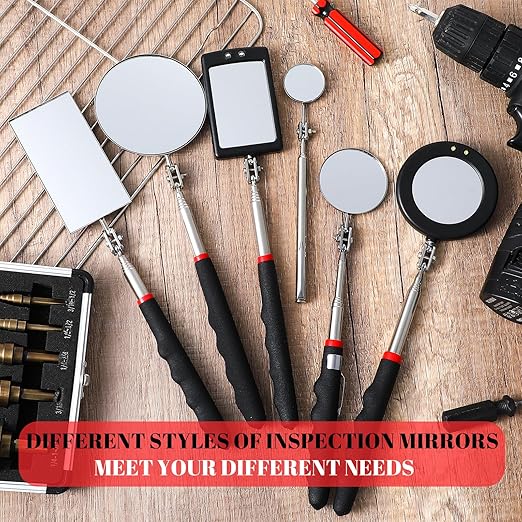 6 Pcs LED Telescoping Inspection Mirror,Retractable LED Mechanical Mirror Tool,Under Vehicle Inspection Mirror,Car Visual Reflector,Retractable Under Vehicle Detection Mirror
