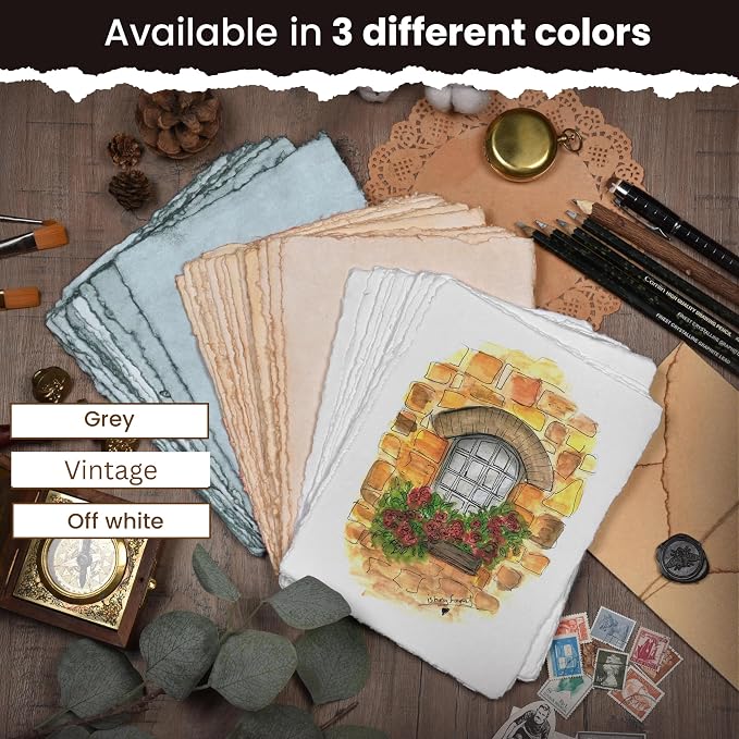 LEATHER VILLAGE Offwhite Deckled Edge Handmade Watercolor Paper 12x16 | 50 - Image 9