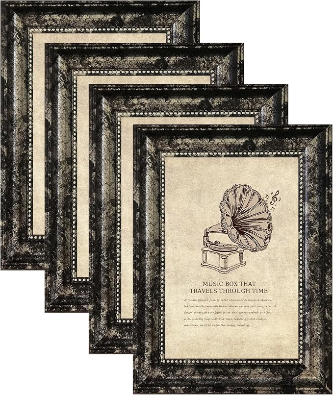 5x7 Picture Frame with Real Glass, 4 set Ornate Vintage Picture Frames by TKYGU