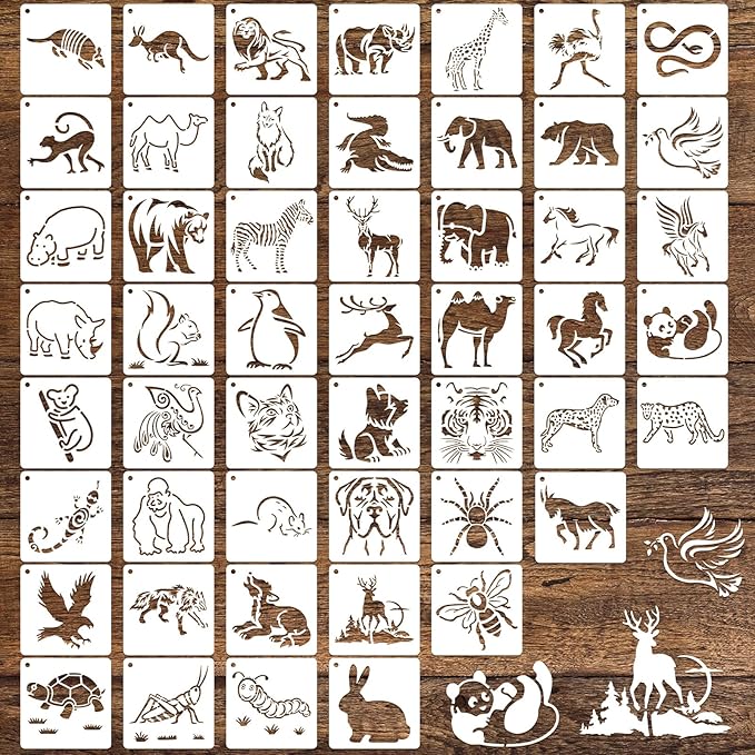 50 PCS Animal Painting Stencils Reusable Animal Stencils by CHHAICHENG