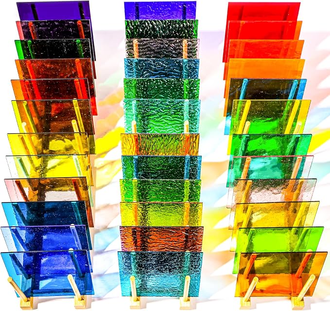 36 Sheets Transparent Stained Glass Sheets, 4 x 6 Inch Mosaic Glass Tiles Bulk by UZLUbuywithconfidence