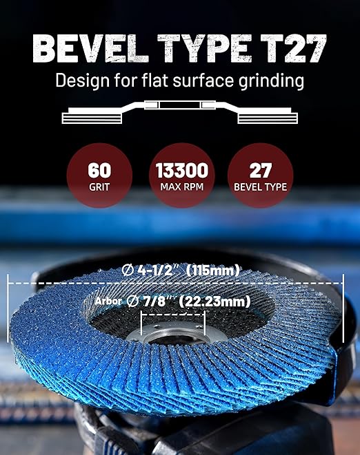 EZARC 12 Pack 60 Grit Flap Discs 4 1/2 for Angle Grinder, 4.5" x 7/8" T27 High Density Jumbo Zirconia Sanding Disc for Rust Removal, Finishing, Grinding, Deburring
