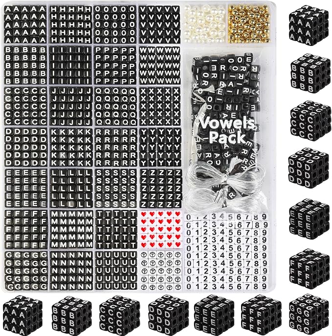 DoDoBeads 1270 Pcs Black Letter Beads Kit, Square Acrylic Alphabet Beads by DoDoBeads