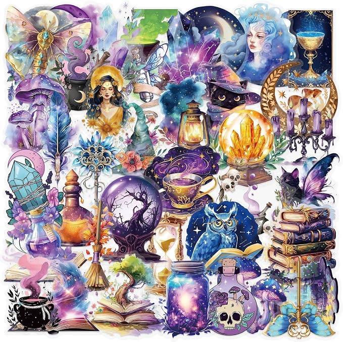 50-Piece Mystical Witchy Fantasy Aesthetic Sticker – Magical Witchcraft Stickers by YOKSAS