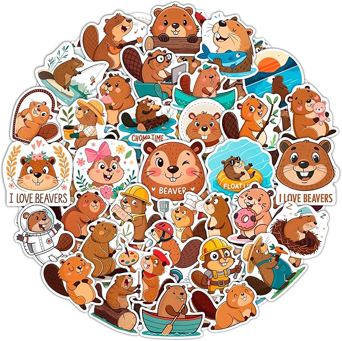 100Pcs Beaver Stickers for Water Bottle, Laptop by BulbaCraft