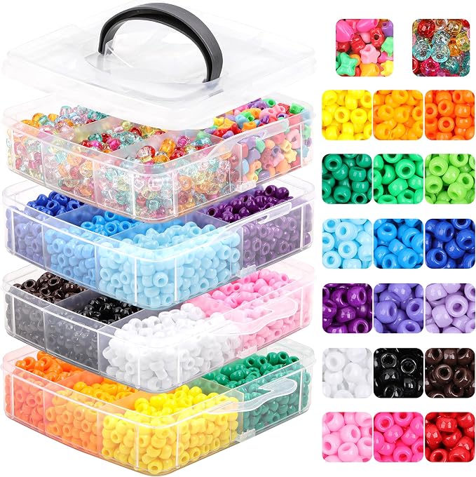 4800 Pcs Pony Beads for Friendship Bracelets 6x9mm 18 Solid 8 Color Shapes 10 by KAKW