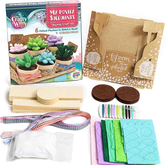 Glittery Garden Felt Succulent Craft Kit. Sewing Project to Make 6 Plushies | - Image 6