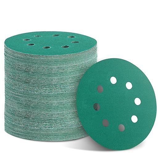 100PCS 320 Grit Premium Green Sanding Discs, 5-Inch 8-Hole Sandpaper for Random Orbital Sander