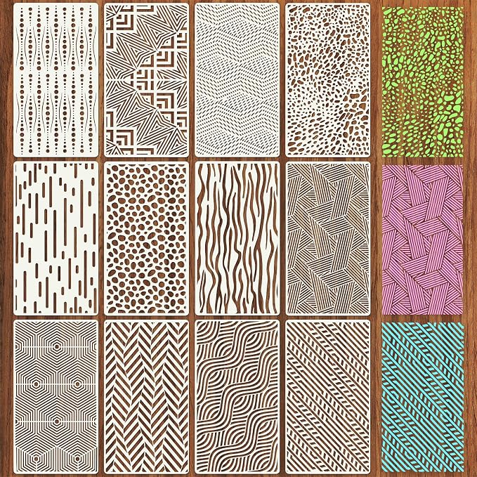 Geometric Texture Stencils for Crafts Reusable 12Pcs Stencils | DIY Art by Unknown