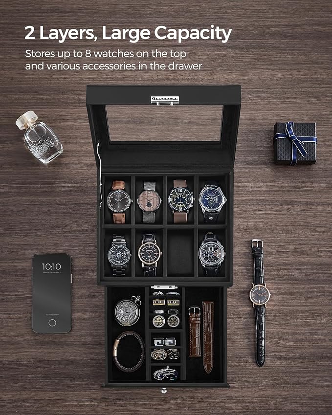 SONGMICS Watch Box, 8-Slot Watch Case Organizer - Image 4