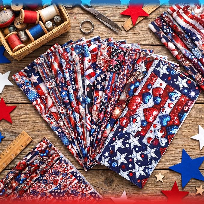 HunnmingRe 20 Pcs 10x10'' Patriotic Quilting Fabric Square 4th of July Precut - Image 3