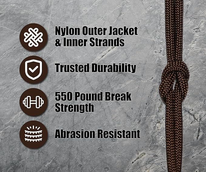 BORED? PARACORD! 550 lb Paracord - Ideal for Crafting, Camping, DIY Projects, Active & Military Outdoors - Strong Survival Rope - Tactical Parachute Cord Type III - Walnut 250 Feet