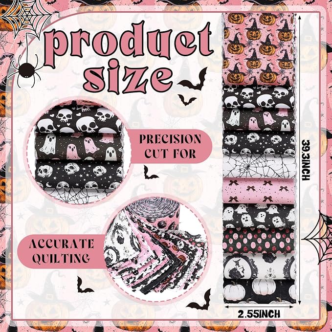 Hosuly 40 Pcs Pink Halloween Fabric Vintage Pumpkin Crow Skull Ghost Spiderweb - Image 2