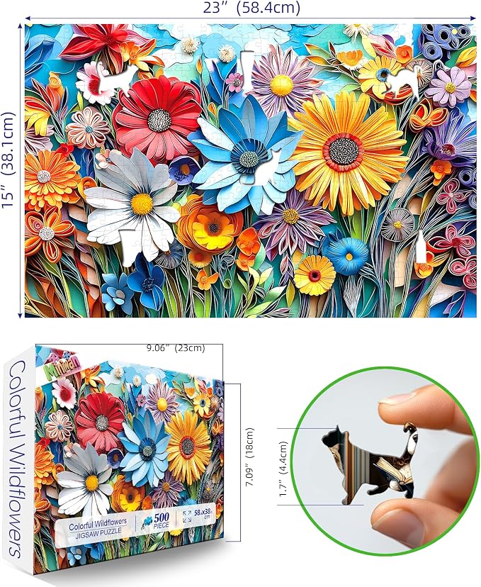 MINIWAN 500 Piece Puzzle for Adults, Colorful Wildflowers Jigsaw Puzzles | - Image 2