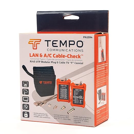 TEMPO Communications PA1594 Network Cable Tester | LAN & AV Cable Continuity Tester | 8-Way RJ45, UTP, STP, Coaxial Cables