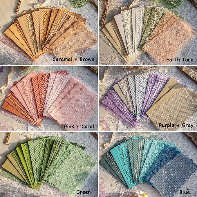 96 Sheets Textured Scrapbook Paper and Mesh Fabric Assorted Set - Image 3